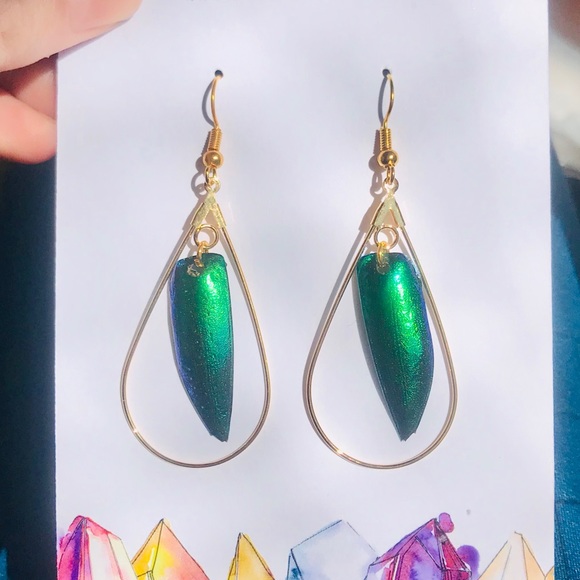 🆕 Real Beetle Wing and Gold Hoop Earrings Gift - Picture 6 of 6